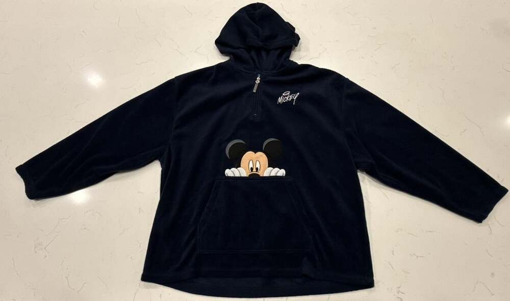 Disney Mickey Mouse 1/4 Zip Fleece Hoodie Size XL Navy Blue Peeking
